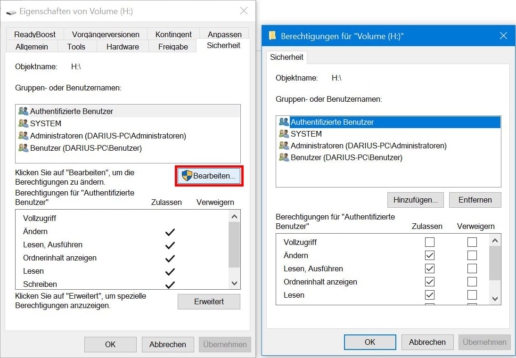 alte Festplatte aus auslesen Nutzerrechte einräumen - Screenshot 2