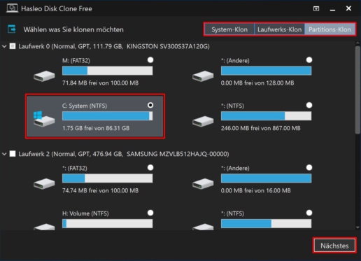 Festplatte Klonen Hasleo Disk Clone Screenshot 2