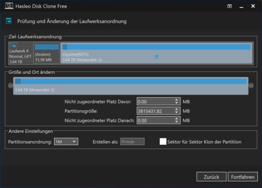 Festplatte Klonen Hasleo Disk Clone Screenshot 4