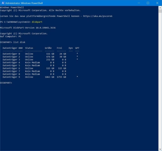 Festplatte partitionieren PowerShell Screenshot 3