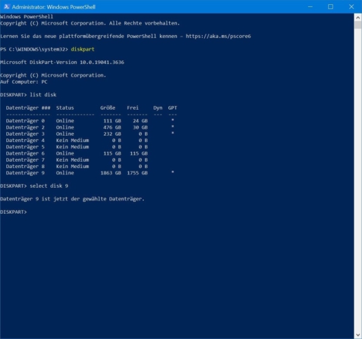 Festplatte partitionieren PowerShell Screenshot 4