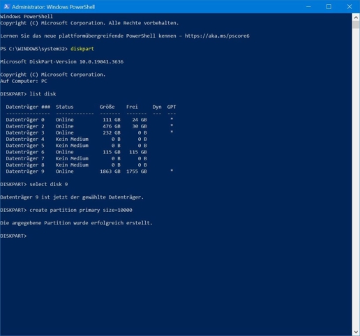 Festplatte partitionieren PowerShell Screenshot 5