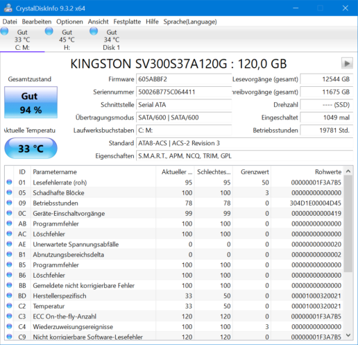Screenshot CrystalDiskInfo RAID-Festplatte