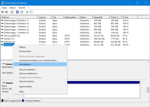 SSD formatieren Windows Oberfläche - Screenshot 3
