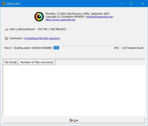 USB-Stick reparieren QPhotoRec - Screenshot 3