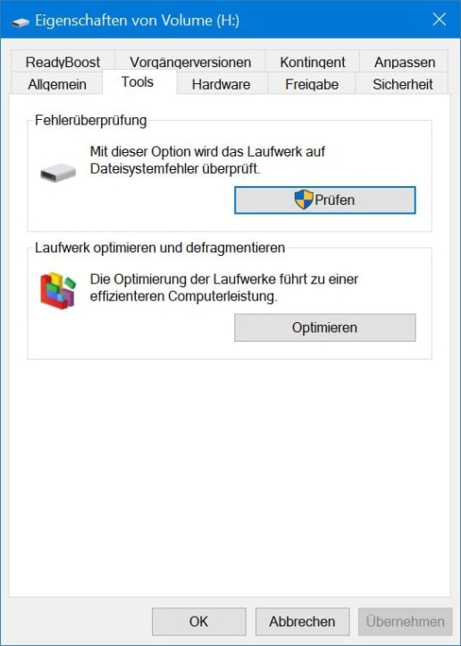 Screenshot Fehlerüberprüfung Laufwerk bei fehlendem Zugang