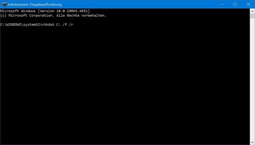 Zugriff auf externe Festplatte verweigert - Screenshot CHKDSK
