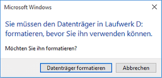 Screenshot Fehlermeldung Laufwerk formatieren