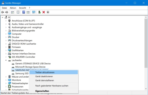Zugriff auf externe Festplatte verweigert - Screenshot Treiber aktualisieren